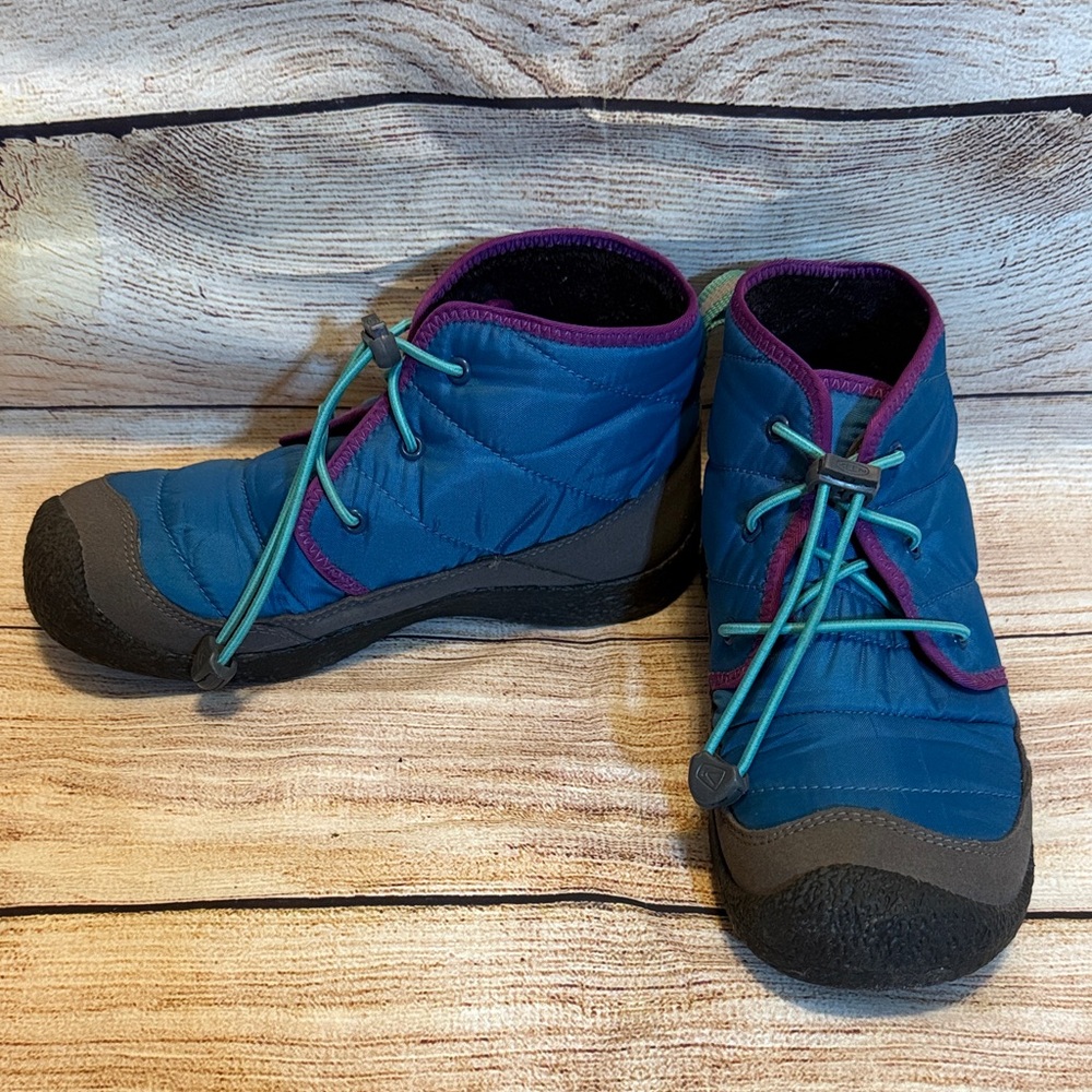 Keen Blue Quilted Boots with Purple and Green Accents